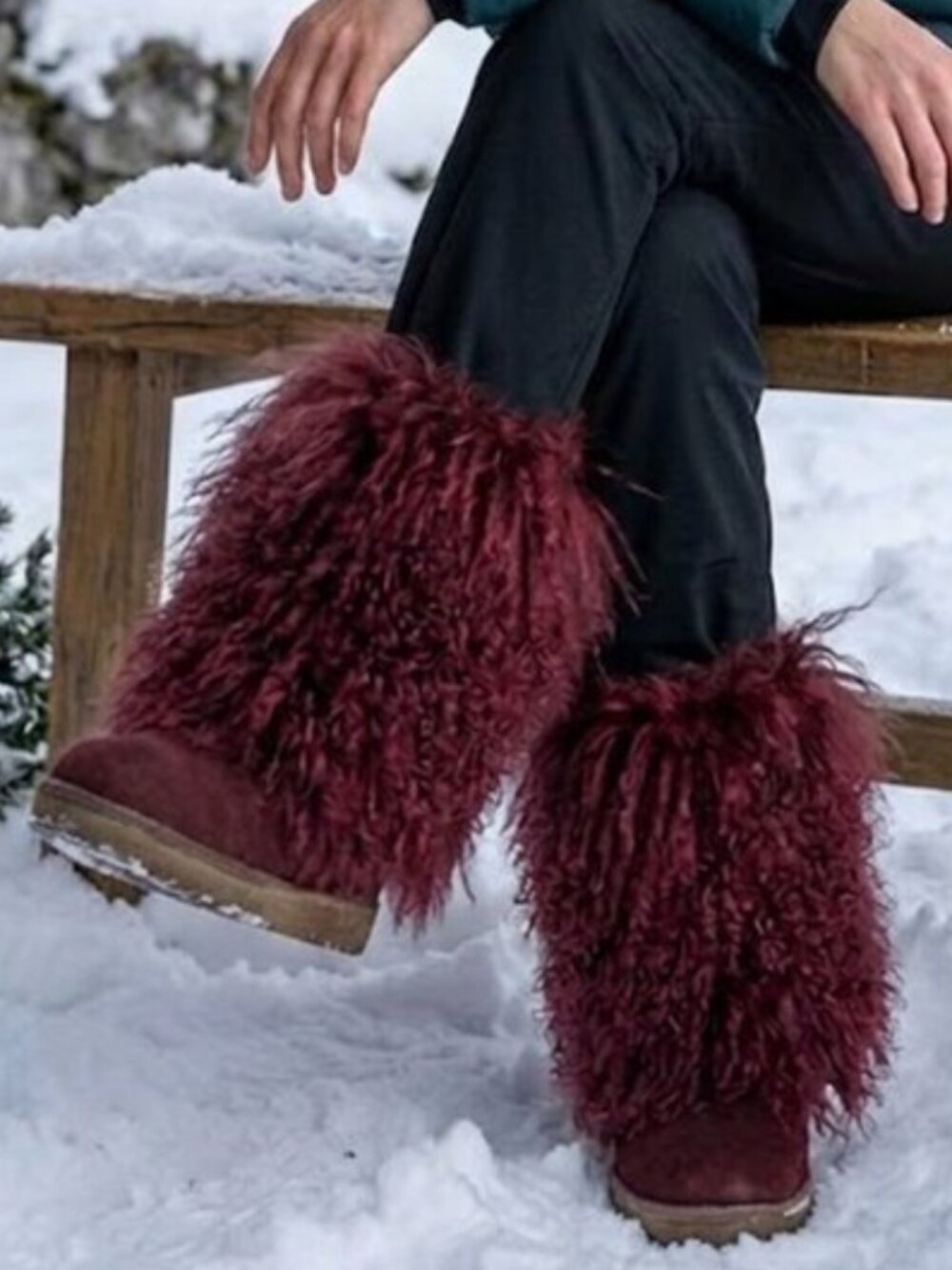 Bearpaw Boetis II Burgundy Curly Lamb Fur Sheepskin Lined Mongolian Boots 6 NEW